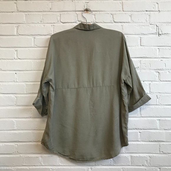 ZARA khaki loose fit boxy button down shirt front patch pocket - Picture 2 of 3